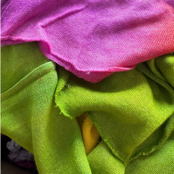 The Elder Statesmen Rainbow Tie Dye Machine Cut Sleeves & Hem Round Neck Sweater - Picture 9 of 11